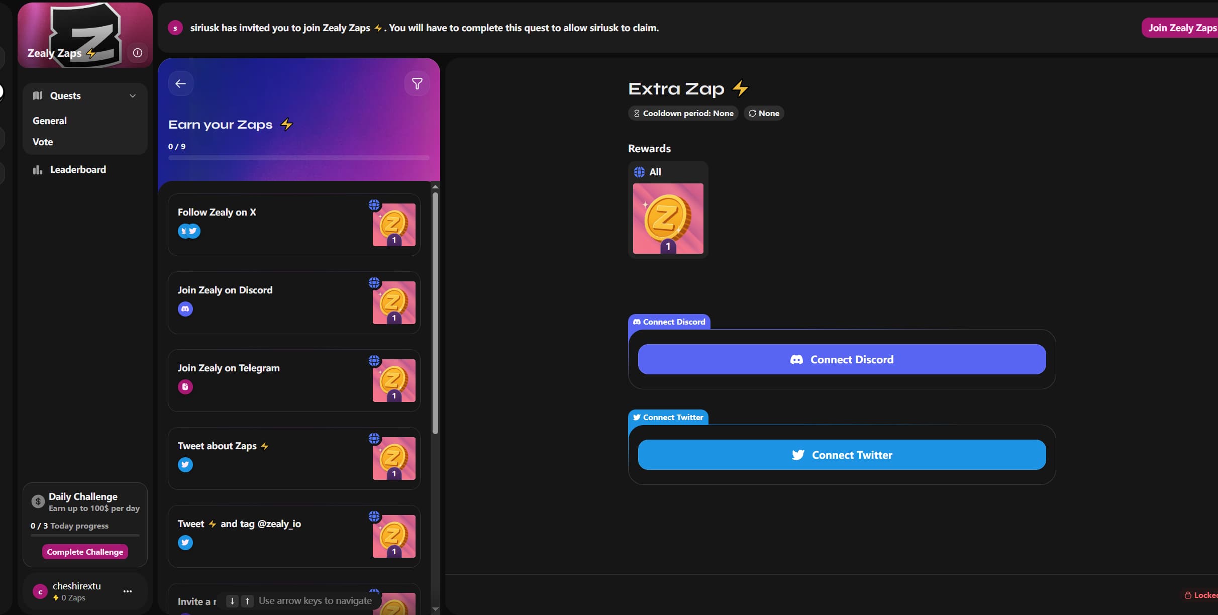 Zealy完成任务获取空投奖励